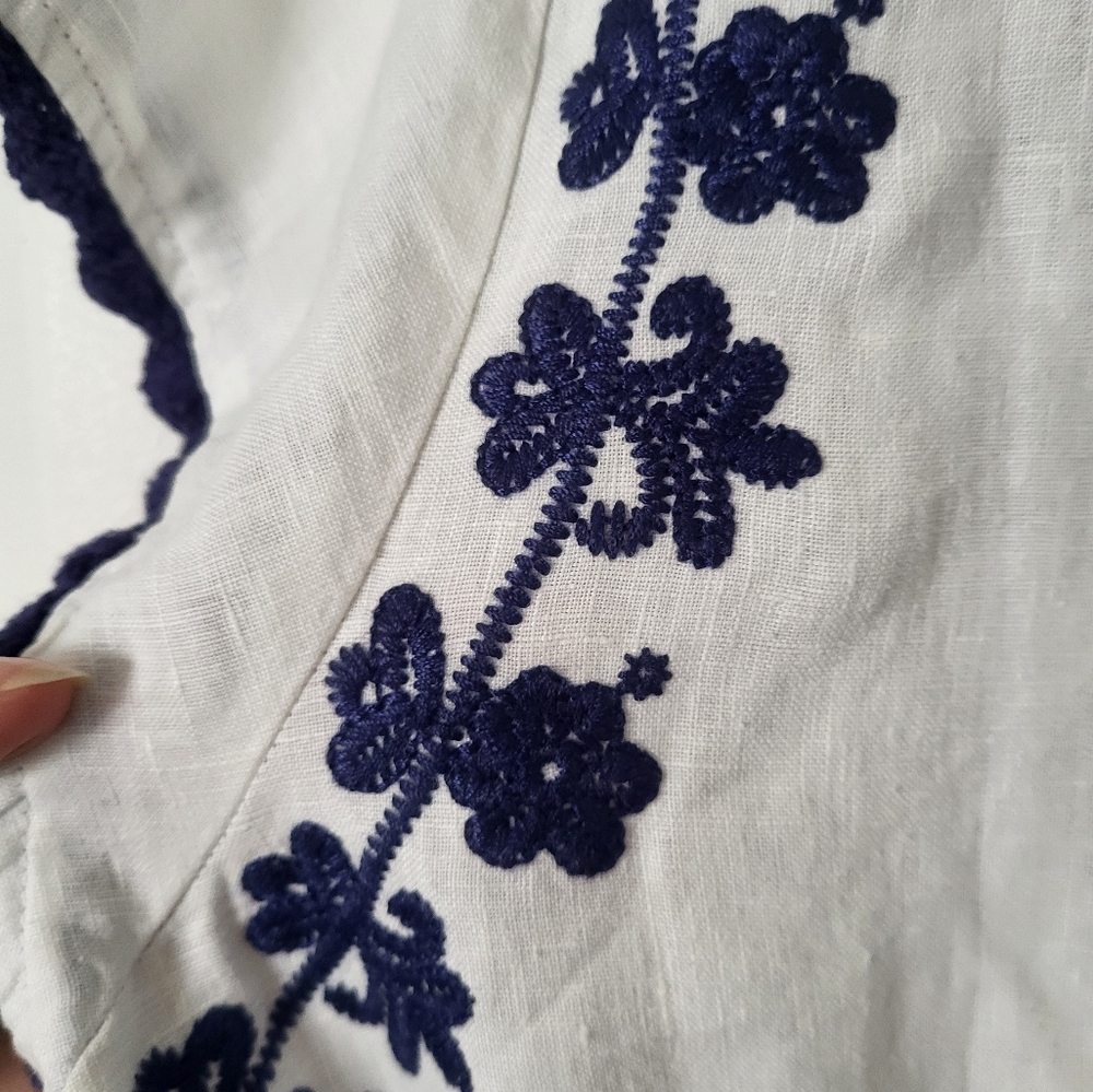 Boden Lien Embroidered White and Blue Dress - Picture 3 of 3
